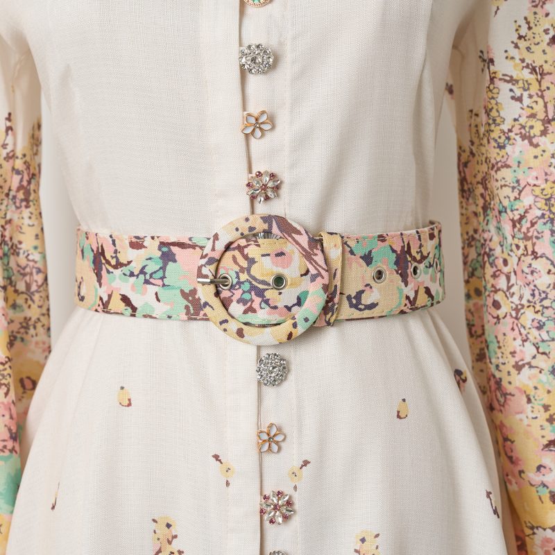 Elegant Flower Print Single-Breasted Mid-Length Dress - Image 5
