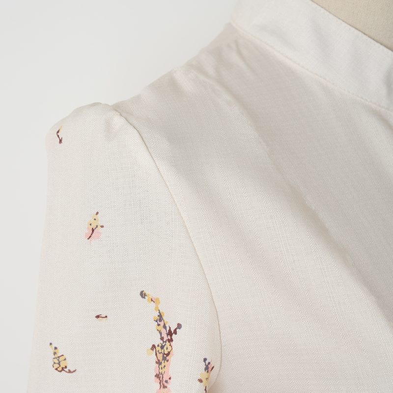 Elegant Flower Print Single-Breasted Mid-Length Dress - Image 7