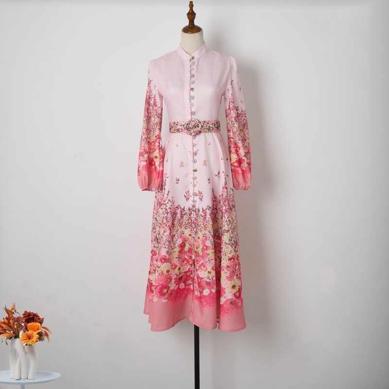Elegant Flower Print Single-Breasted Mid-Length Dress - Image 9