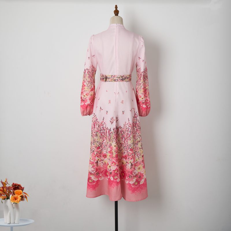 Elegant Flower Print Single-Breasted Mid-Length Dress - Image 10