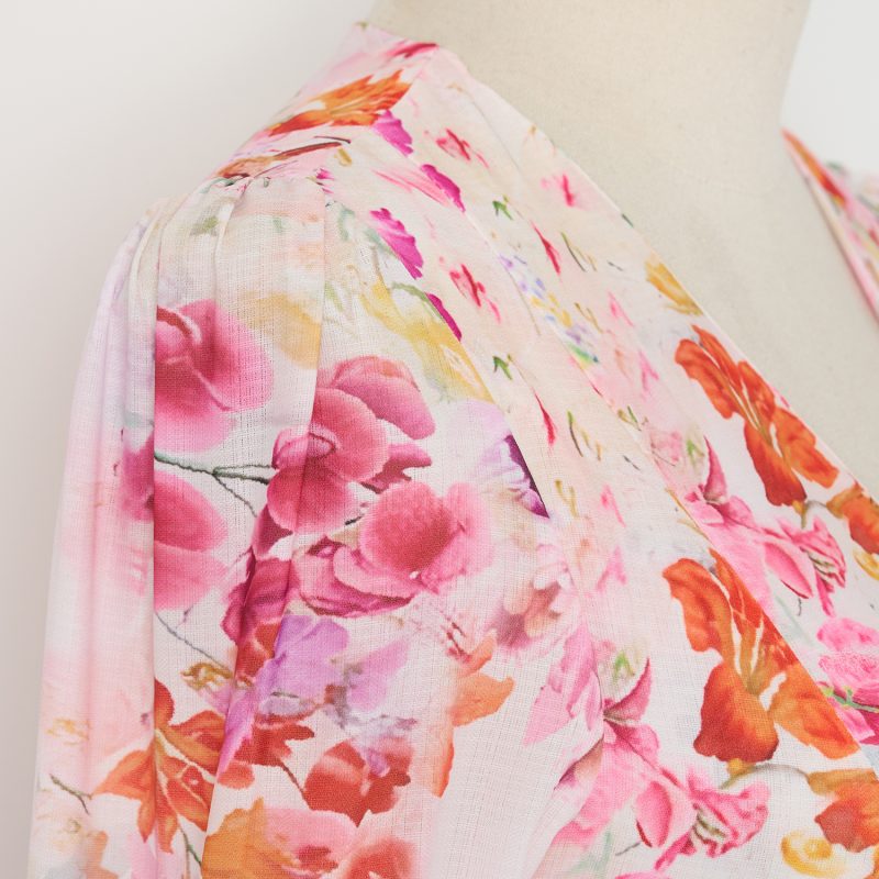 Elegant Pink Flower Print V-Neck Mid-Length Dress - Image 8