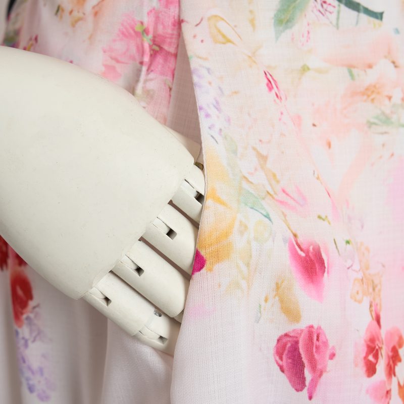 Elegant Pink Flower Print V-Neck Mid-Length Dress - Image 9
