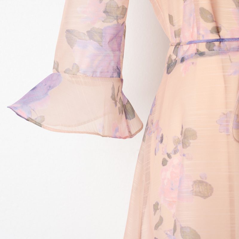 Children's Purple Flower Print Organza Two-Piece Lace-Up Dress Set for Holidays - Image 6