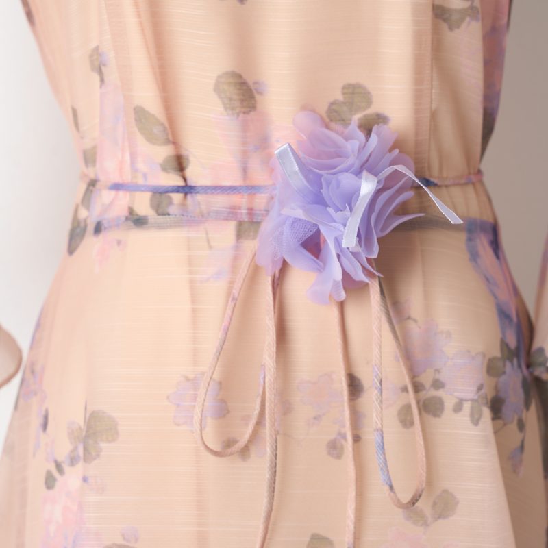 Children's Purple Flower Print Organza Two-Piece Lace-Up Dress Set for Holidays - Image 7