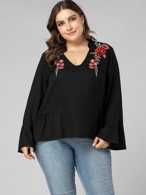 Plus Size V-Neck Long Sleeve T-shirt