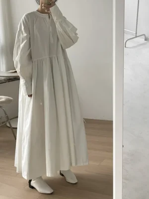 Vintage Eco Long Dress: Puff Sleeve
