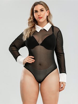 Plus Size Long Sleeve Mesh Jumpsuit