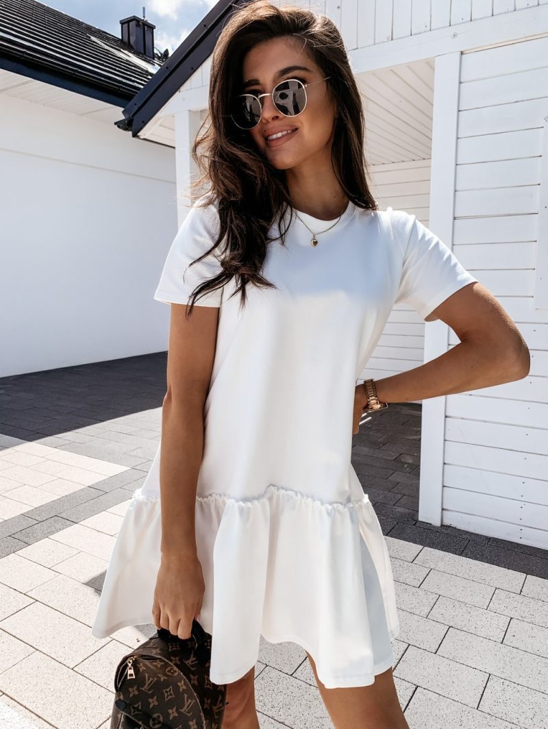 Women's Summer Solid Color Ruffled Dress: Short Sleeve Loose Round Neck - Image 2