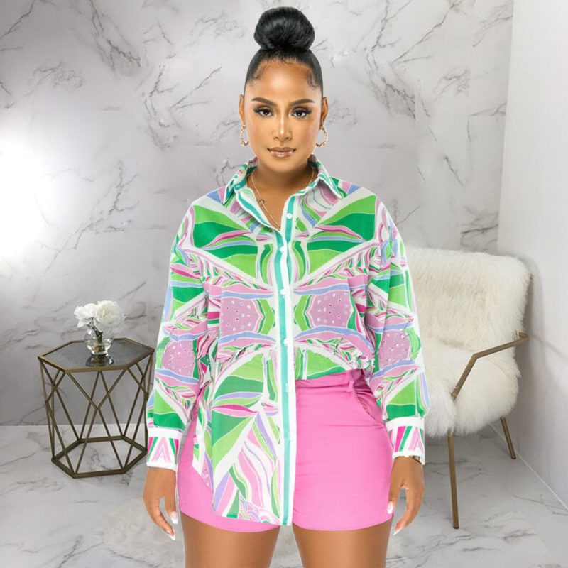 Autumn Graffiti Print Long Sleeve Shirt for Women - Image 6
