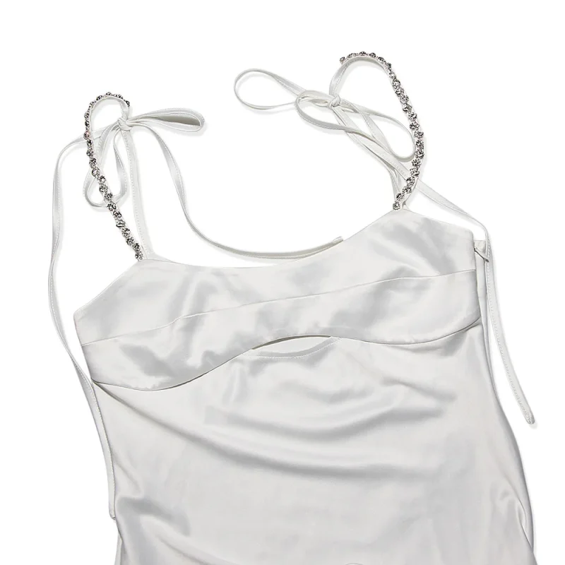 Satin White Eco Dress with Crystal Strap - Image 6