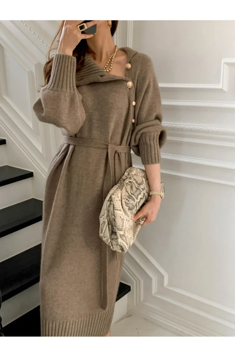 Warm Knit Eco-Dress, Buttons, Thicken - Image 9