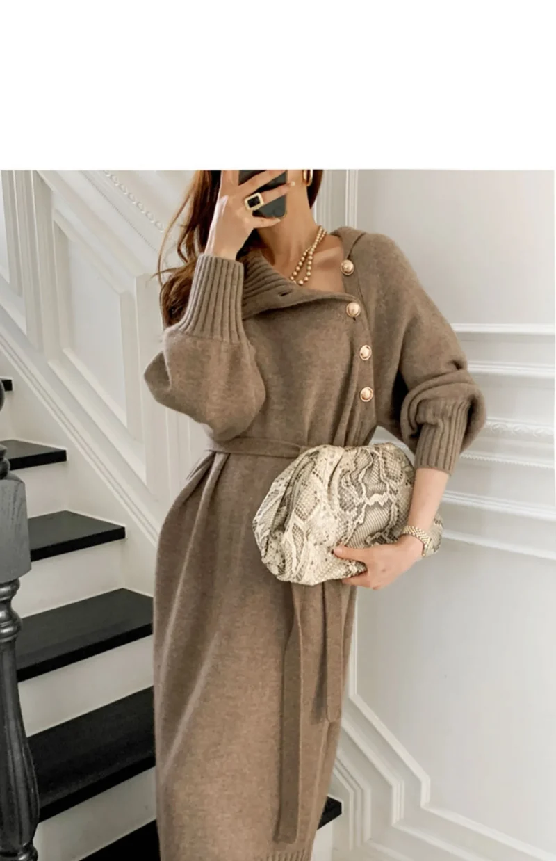 Warm Knit Eco-Dress, Buttons, Thicken - Image 10