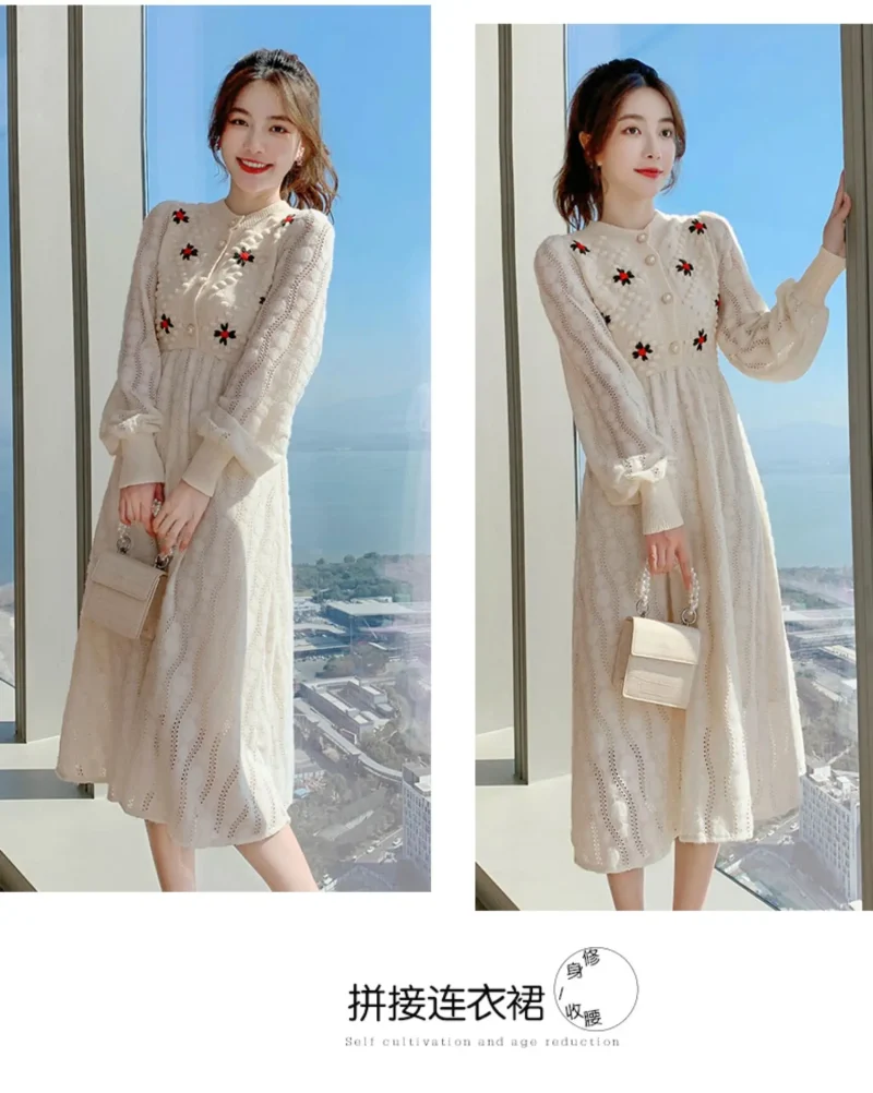 Ethical Knit Maxi Dress: Embroidered, Slim Fit, Wool, Party, Autumn - Image 9