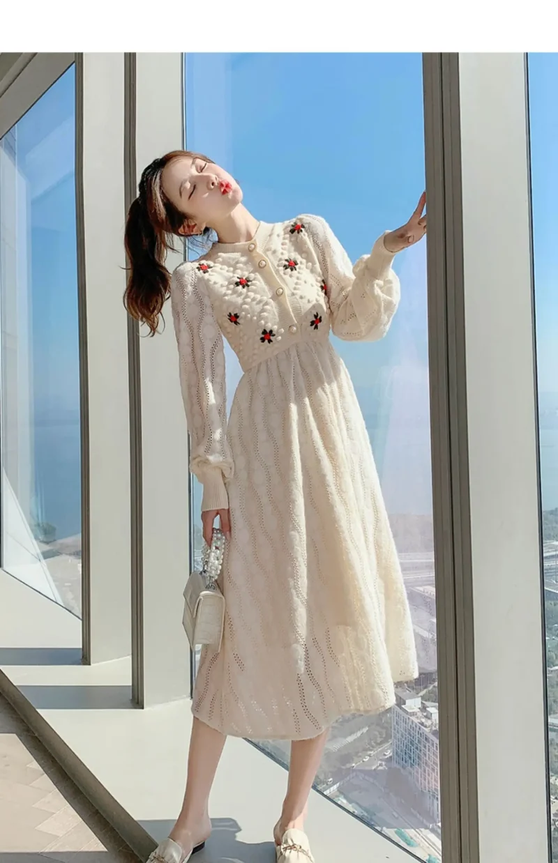 Ethical Knit Maxi Dress: Embroidered, Slim Fit, Wool, Party, Autumn - Image 7