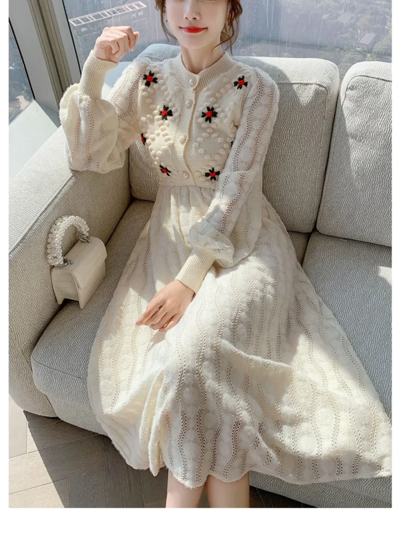 Ethical Knit Maxi Dress: Embroidered, Slim Fit, Wool, Party, Autumn - Image 10