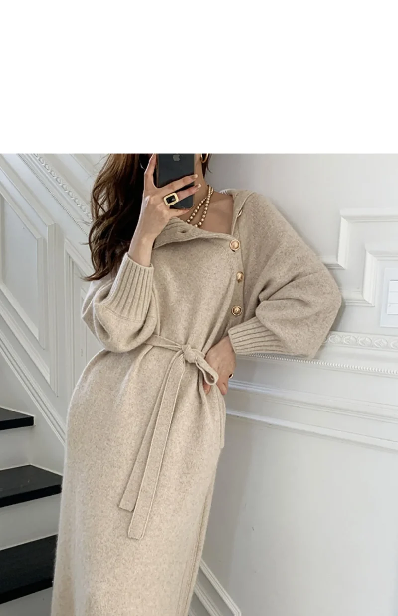 Warm Knit Eco-Dress, Buttons, Thicken - Image 8