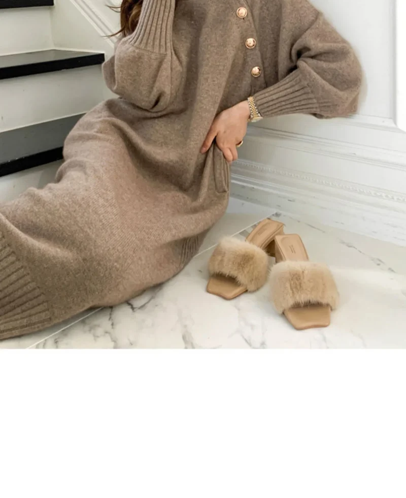 Warm Knit Eco-Dress, Buttons, Thicken - Image 11