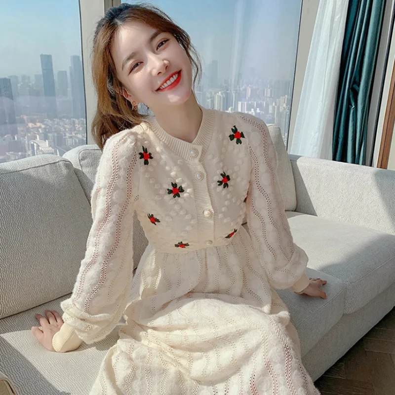 Ethical Knit Maxi Dress: Embroidered, Slim Fit, Wool, Party, Autumn - Image 3