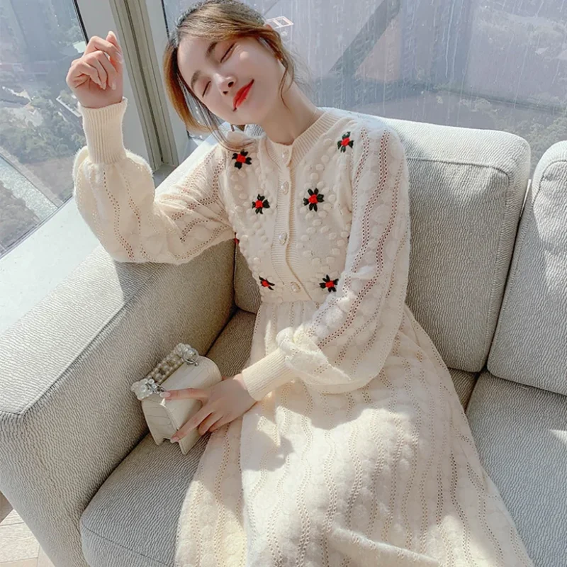 Ethical Knit Maxi Dress: Embroidered, Slim Fit, Wool, Party, Autumn - Image 5