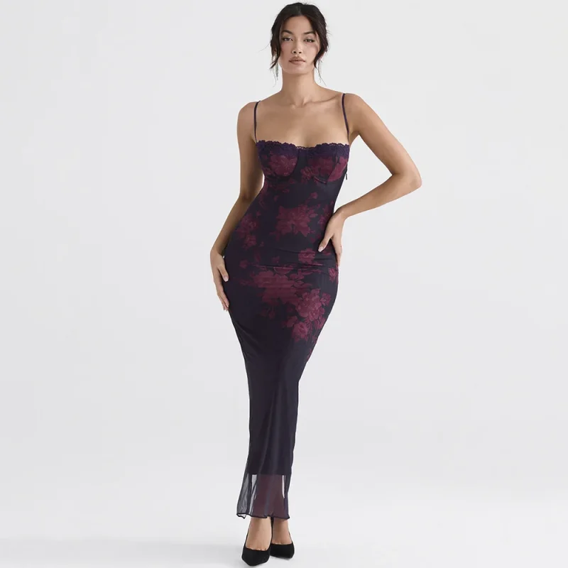 Mesh Floral Maxi Dress, Eco Glam - Image 3