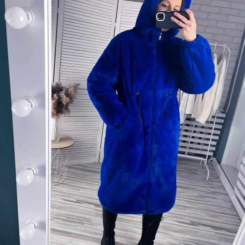 Cozy Blue Faux Fur Hooded Coat - Image 2