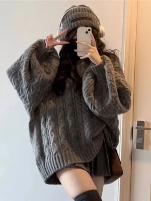 Grey Eco Oversized Sweater Women Korean Style