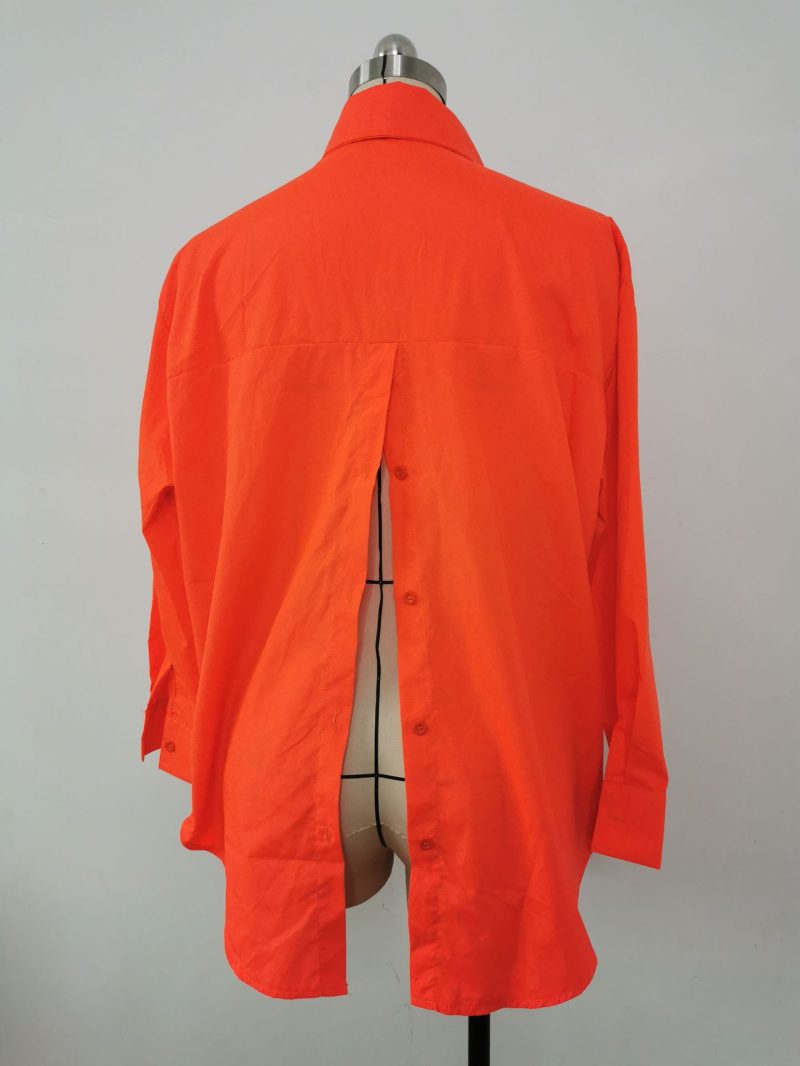 Spring Autumn Women's Solid Color Long Sleeve Loose Shirt with Back Slit - Image 5