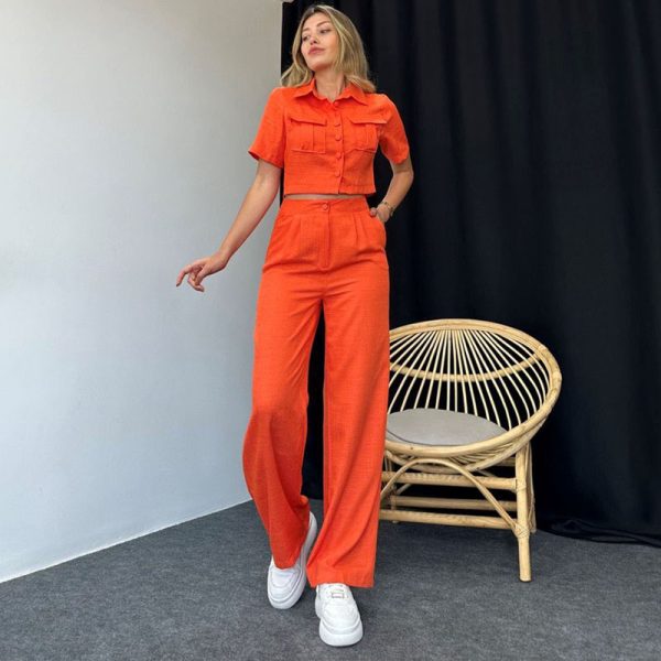 Summer Women's Short-Sleeved Shirt and Trousers Two-Piece Set - Image 3