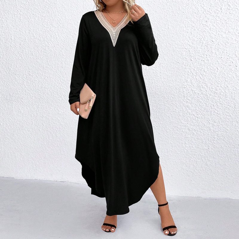 Plus Size Loose Casual Lace Stitching Dress for Belly Coverage - Image 2