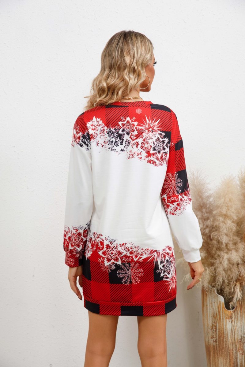 Printed Round Neck Long Sleeve Women's Sweater Dress - Image 4