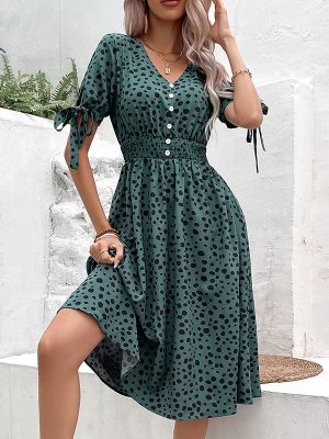 Summer Leopard Print V-Neck A-Line Waist Dress