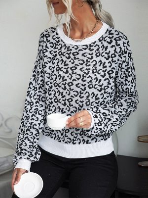 Leopard Print Long Sleeve Women’s Sweater