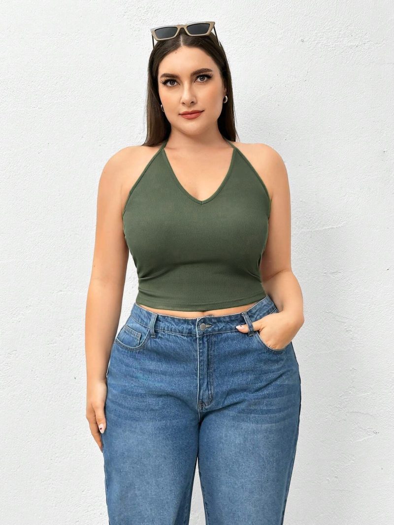 Plus Size Base Ride Halter Camisole Knitted Vest Top - Image 2