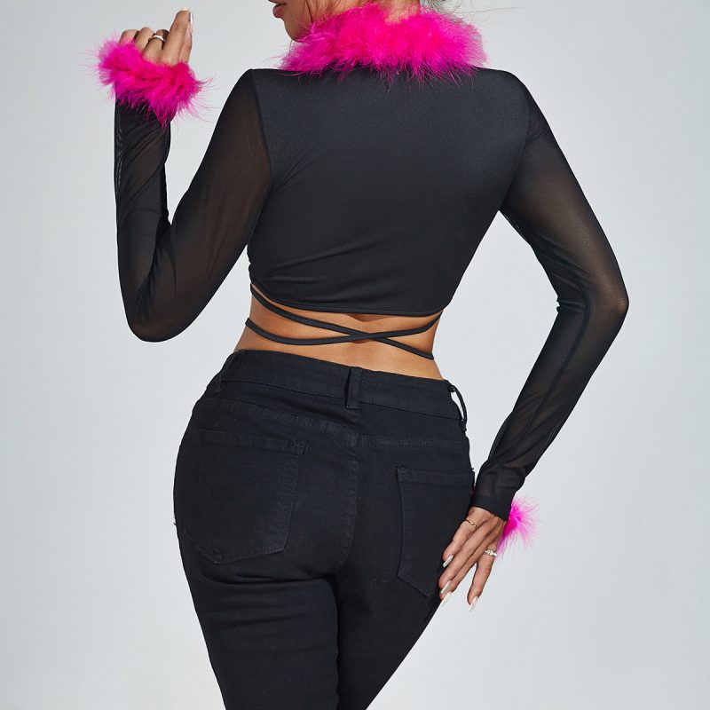 Autumn Feather V-Neck Cardigan Top - Image 4