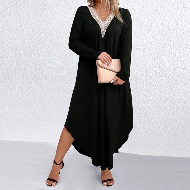 Plus Size Loose Casual Lace Stitching Dress for Belly Coverage - Image 4