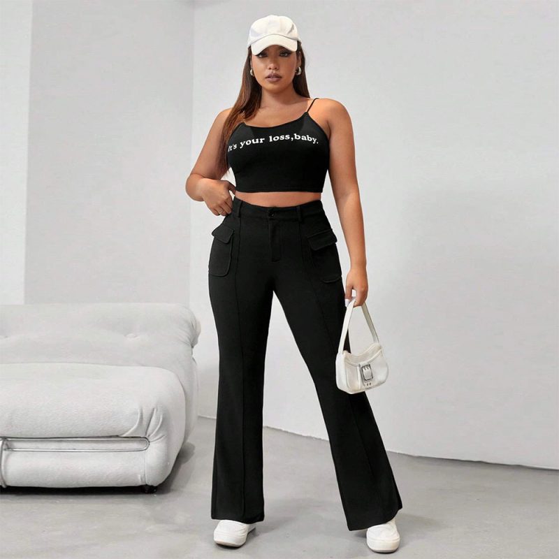 Plus Size Street Sexy Retro Flip Pocket Slim Flare Pants - Image 3