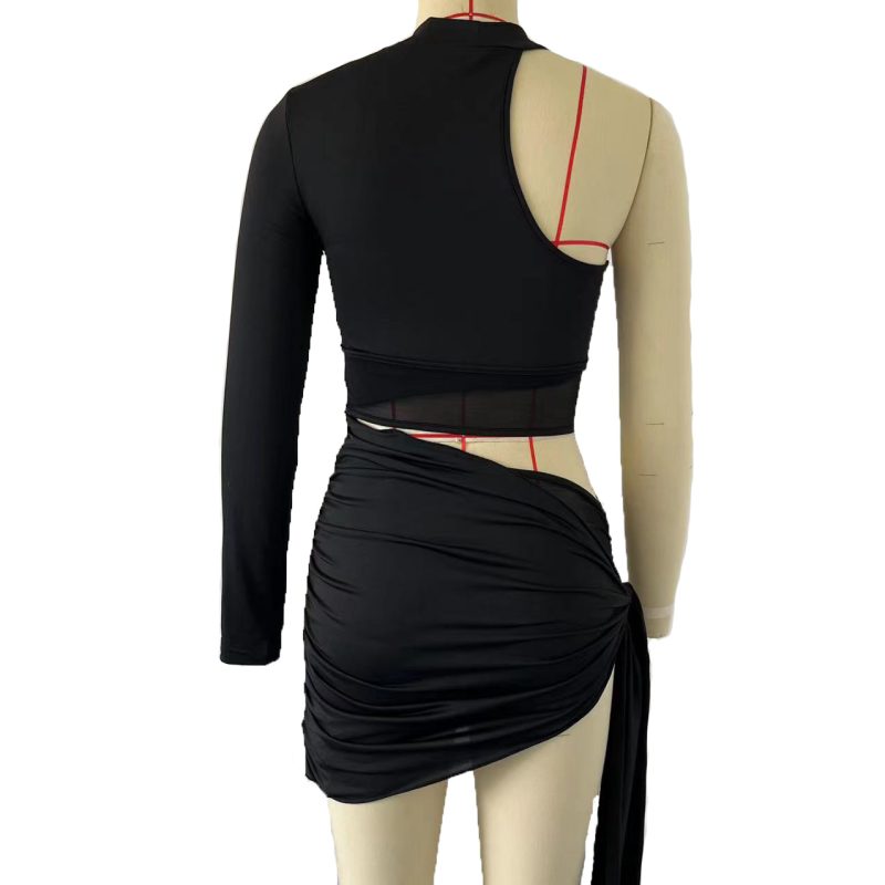 Autumn Sexy Mesh One-Shoulder Asymmetric Dress - Image 4