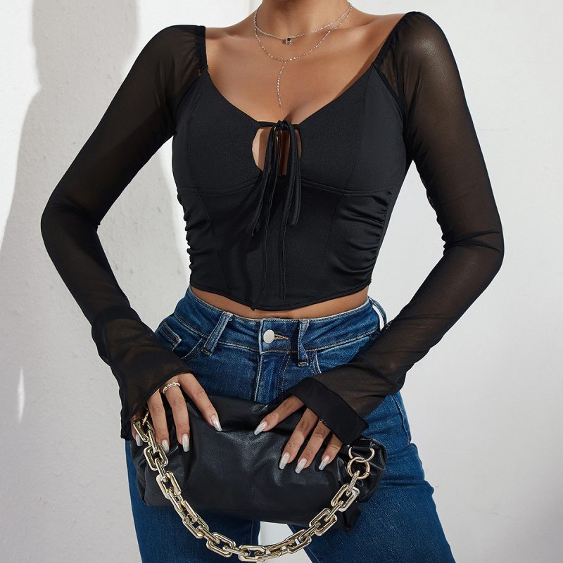 Fashion Fall Hollow Out Long Sleeve Top - Image 3