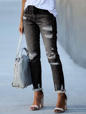 Slim Fit Frayed Ankle Jeans for Women