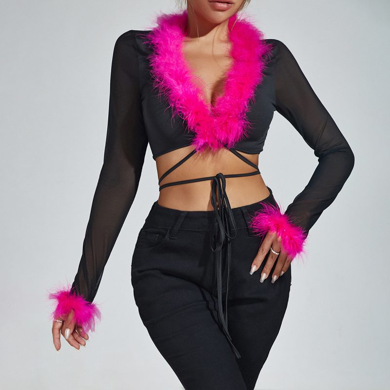 Autumn Feather V-Neck Cardigan Top - Image 2
