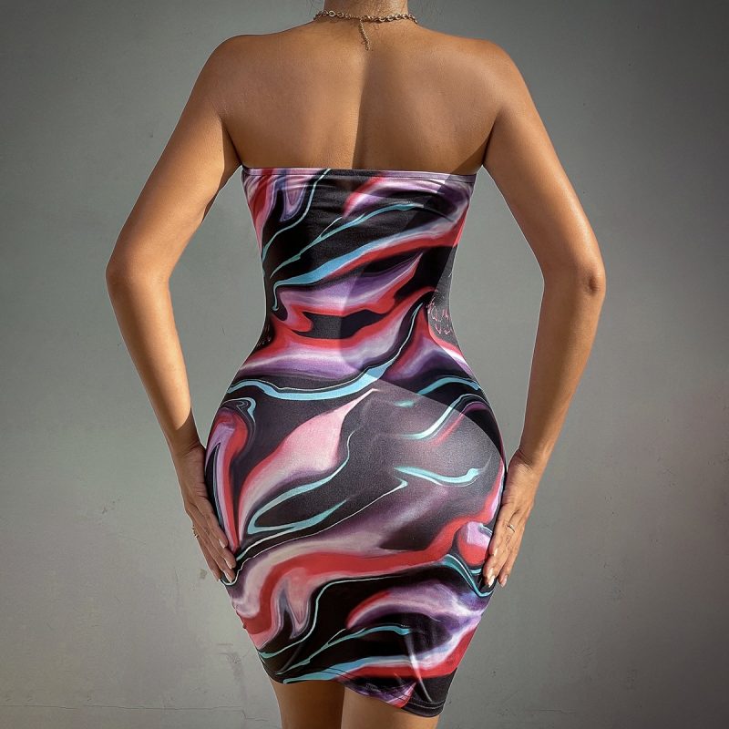 Color Printed Tube Top Sheath Dress - Image 4