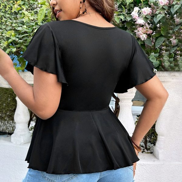 Plus Size Sexy V-neck Tight Waist Short Sleeve Sweater for Women - Image 2