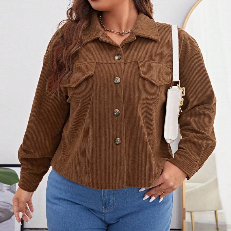 Plus Size Autumn Winter Corduroy Jacket - Image 3