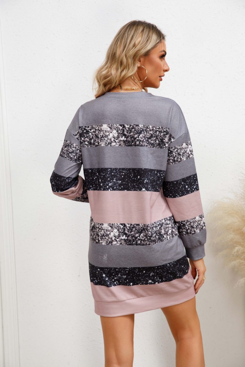 Printed Round Neck Long Sleeve Women's Sweater Dress - Image 2