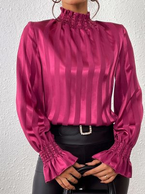 Early Spring Women Clothing Loose Slimming Long Sleeves Shirt Satin Embellished