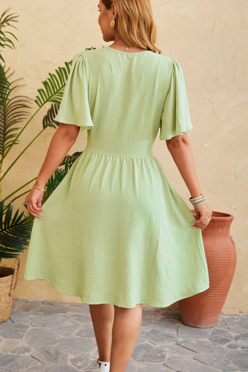 V-Neck Flare Sleeve Dress: Elegant Spring/Summer Fashion - Image 5