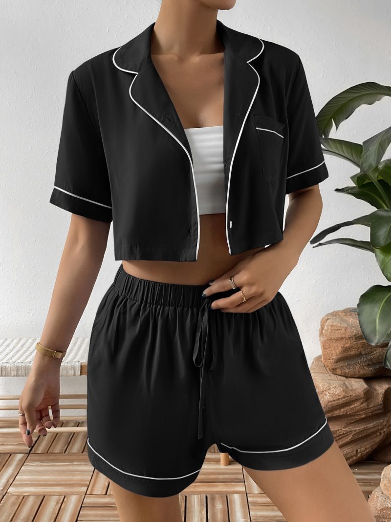 Casual Comfortable Short-Sleeved Shirt and Shorts Home Wear Suit for Women - Image 3