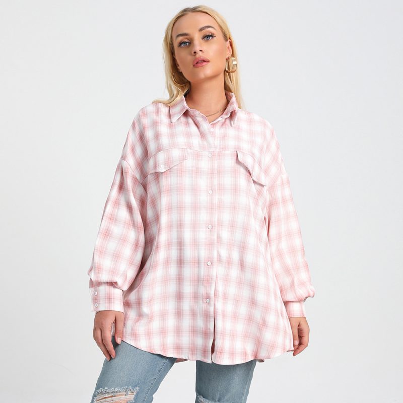 Plus Size Plaid Oversized Shirt - Image 4