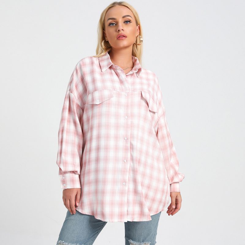 Plus Size Plaid Oversized Shirt - Image 3