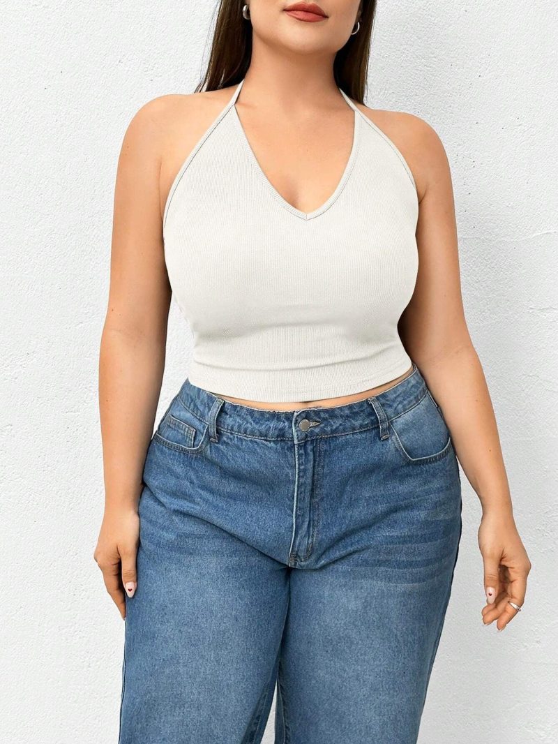 Plus Size Base Ride Halter Camisole Knitted Vest Top - Image 5